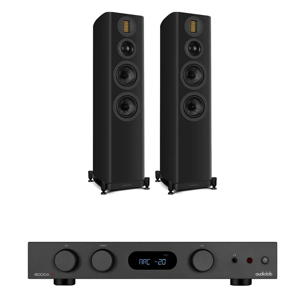Audiolab 6000A MKII Integrated Amplifier with Wharfedale Evo 5.4 Floorstanding Speakers-black-front