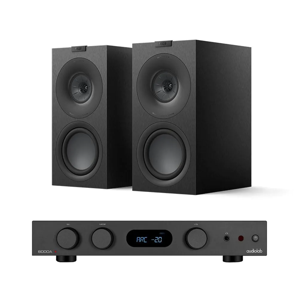 Audiolab 6000A MKII Integrated Amplifier with KEF Q Concerto META Bookshelf Speakers-black-front