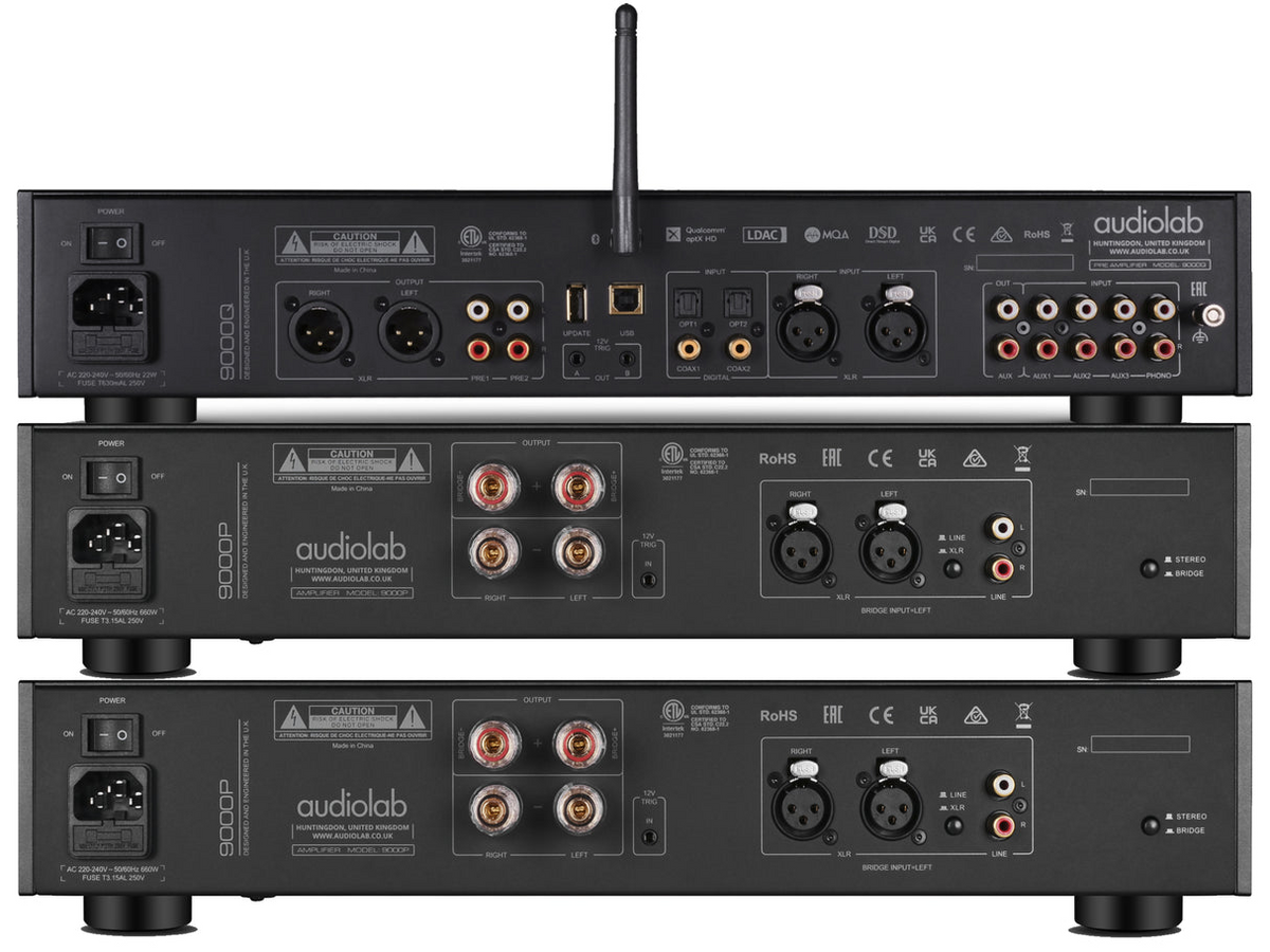 Audiolab 9000Q Pre + 2x 9000P Power Amp rear