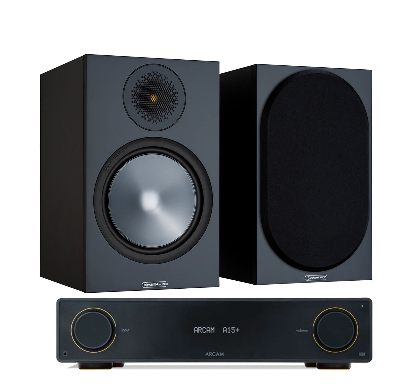 Arcam A15+ + Monitor Audio Bronze 100 6G inc Cable-front-black