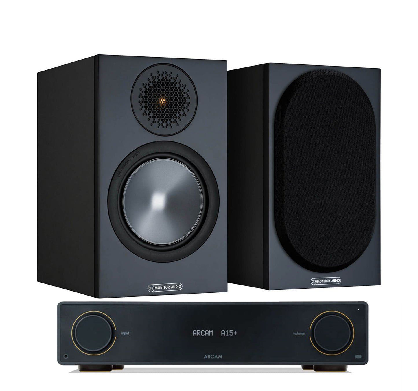 Arcam A15+ + Monitor Audio Bronze 50 6G inc Cable-black-front