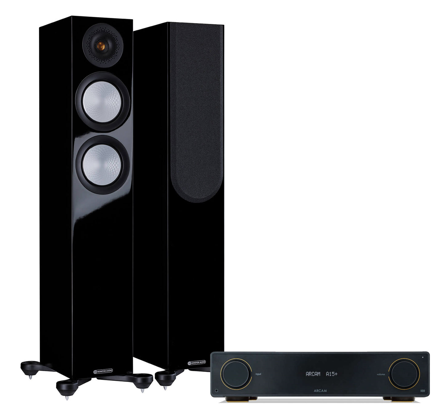 Arcam A15+ + Monitor Audio Silver 200 7G inc Cable-front-black