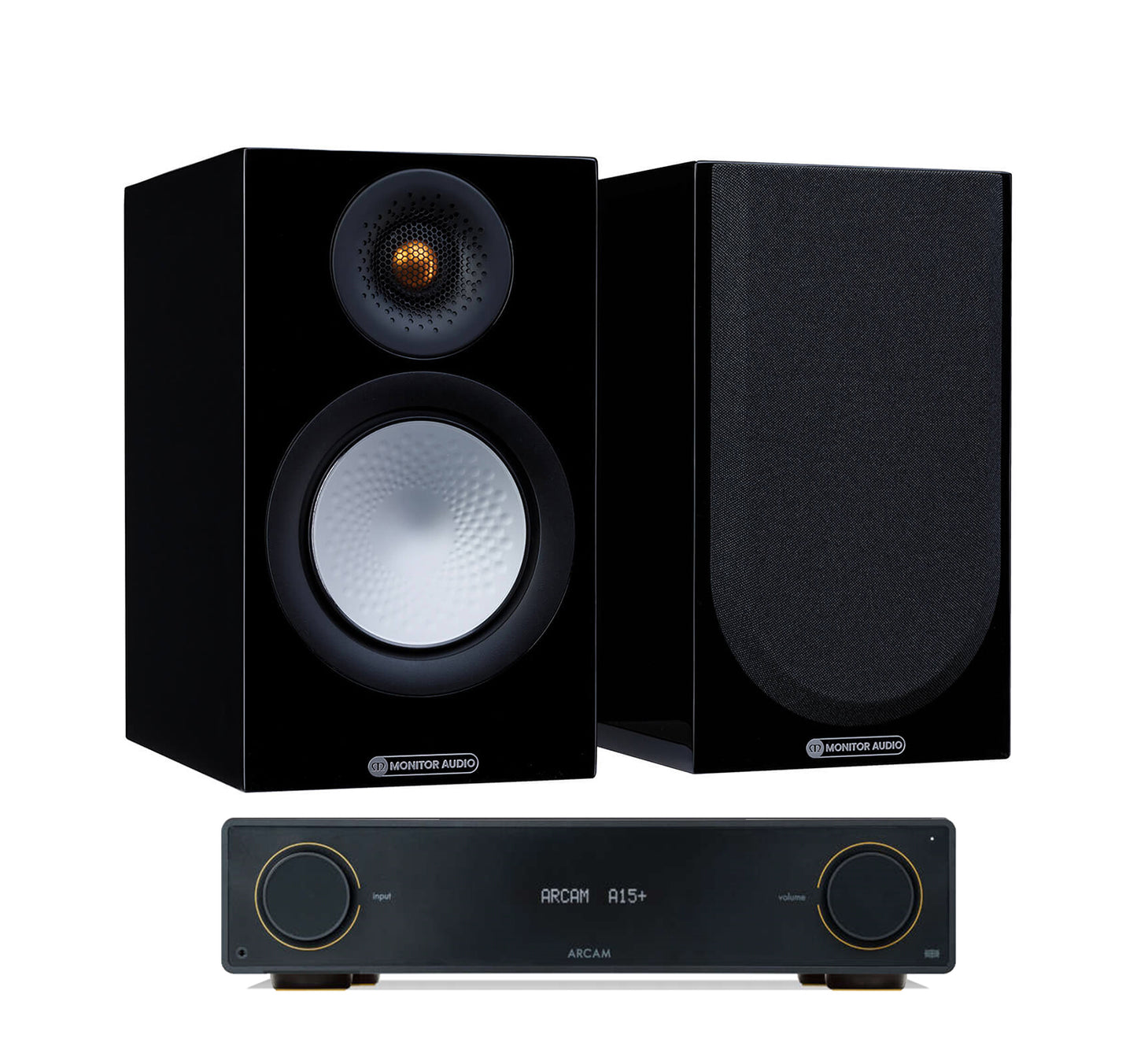 Arcam A15+ + Monitor Audio Silver 50 7G inc Cable=front=black
