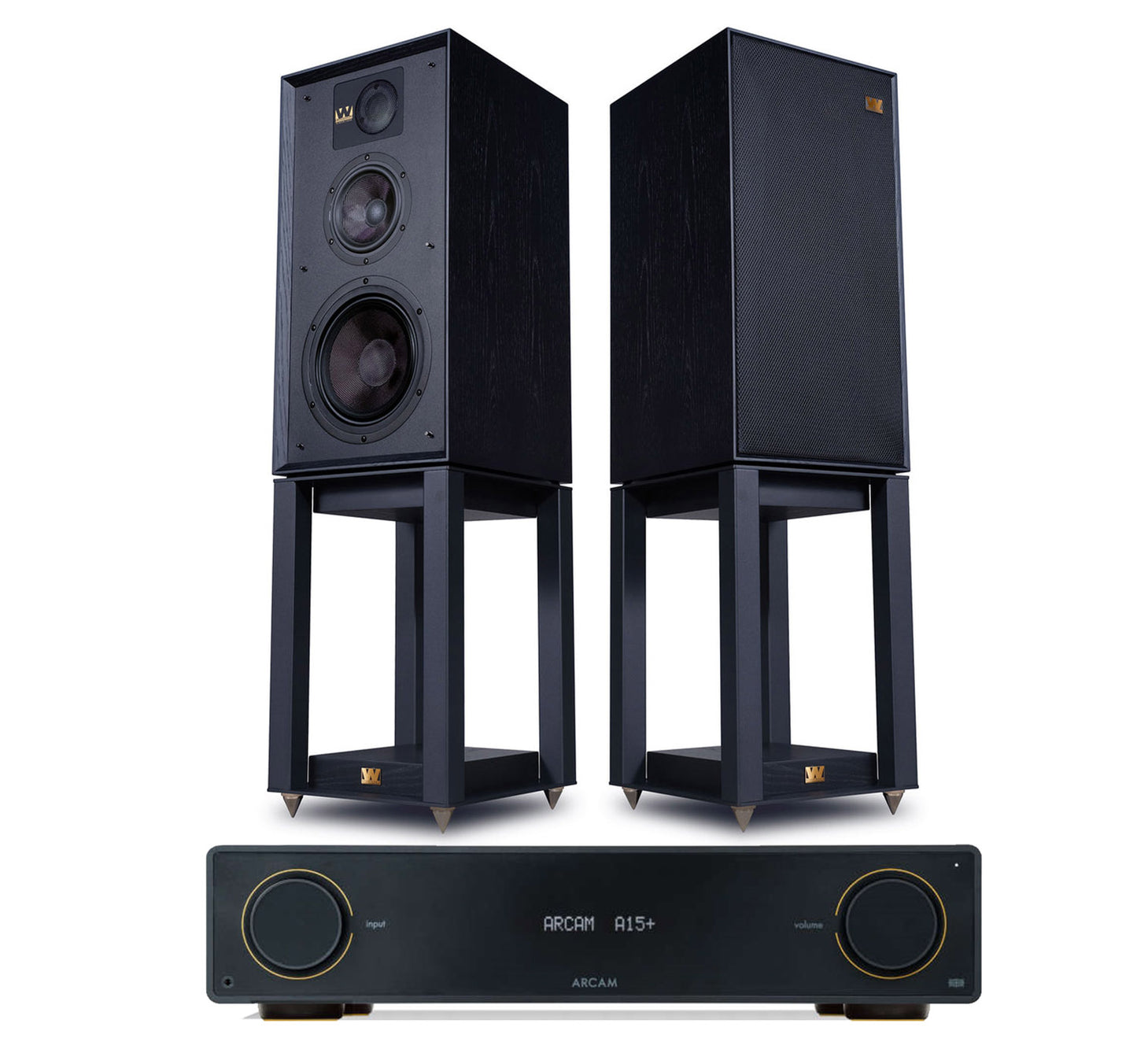 Arcam A15+ + Wharfedale Linton And Stands inc Cable-black-front