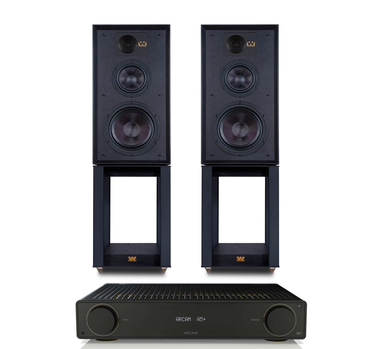 Arcam A5+ + Wharfedale Linton And Stands inc Cable-front-black