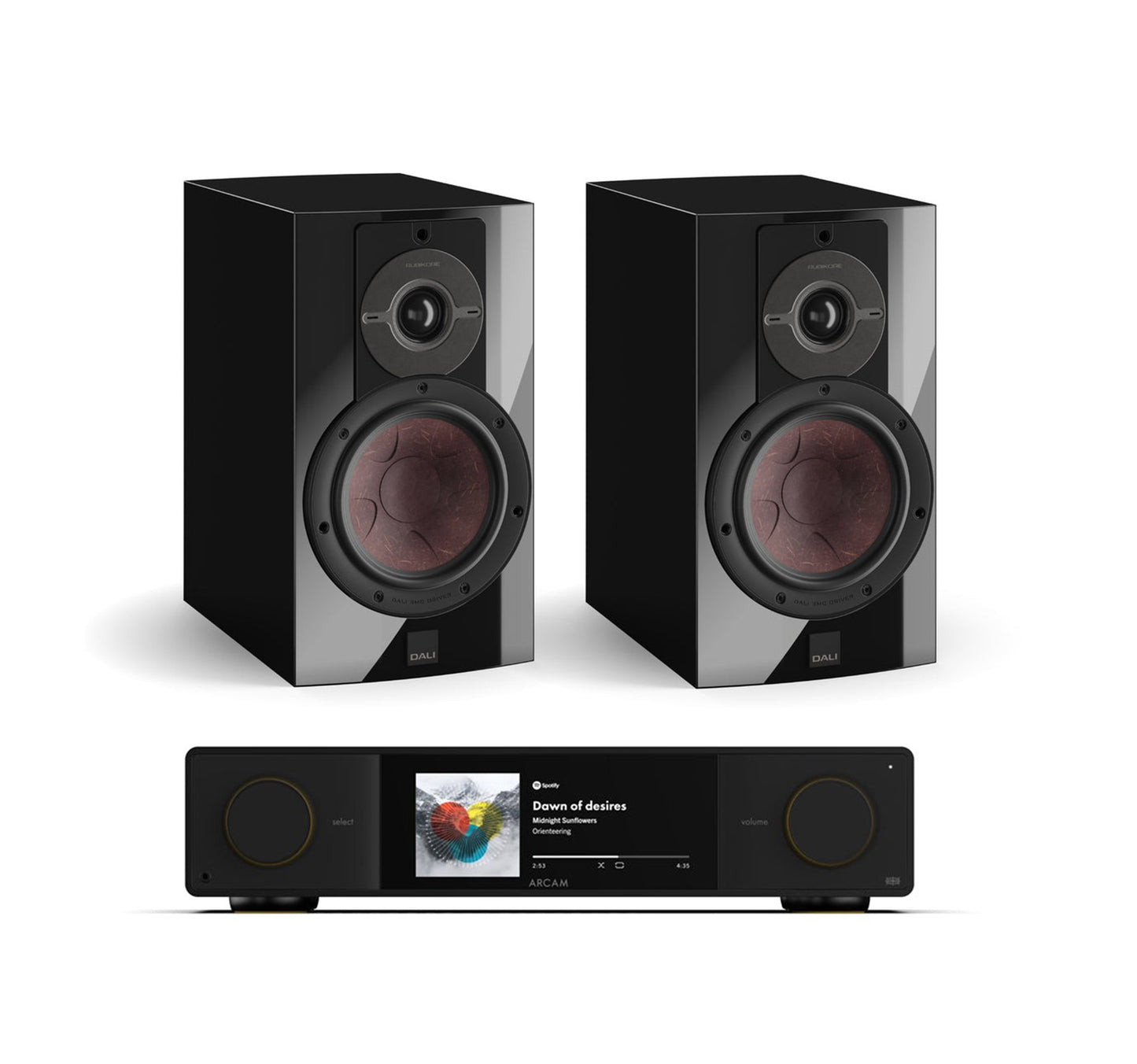 Arcam SA35 + DALI Rubikore 2 inc Cable-black-front