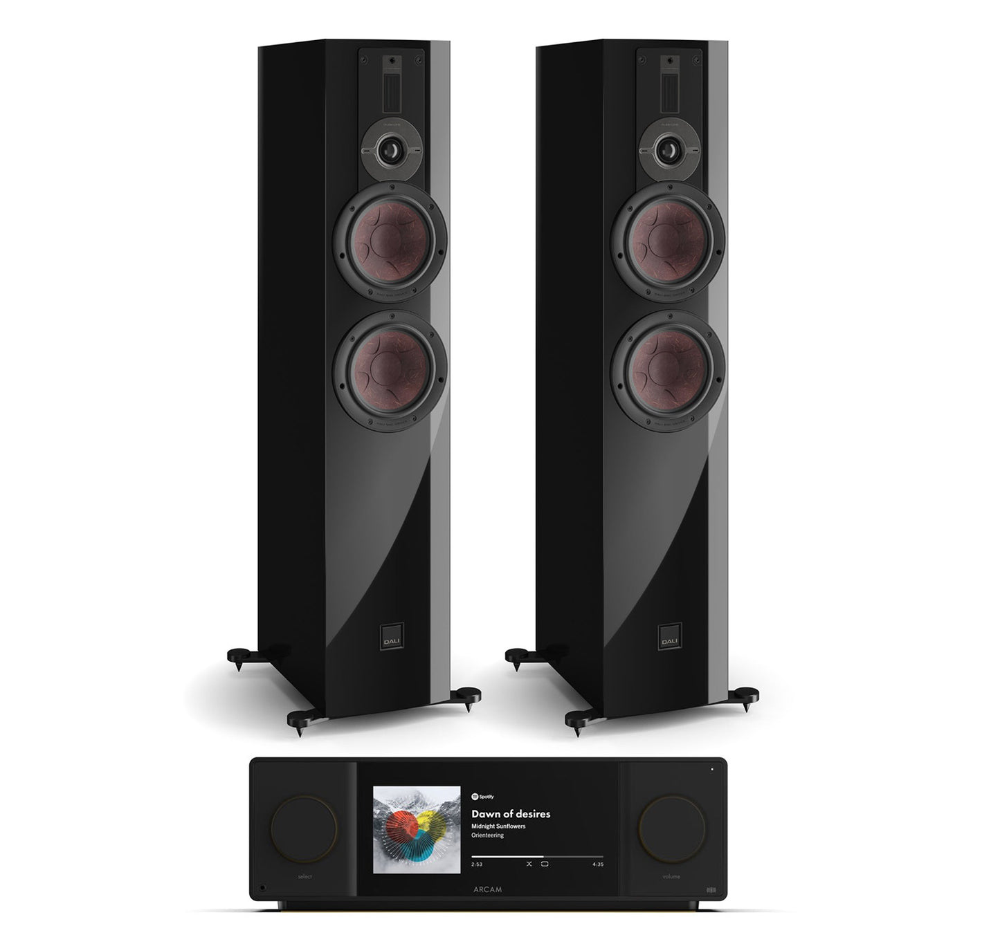 Arcam SA45 + DALI Rubikore 6 inc Cable-black-front