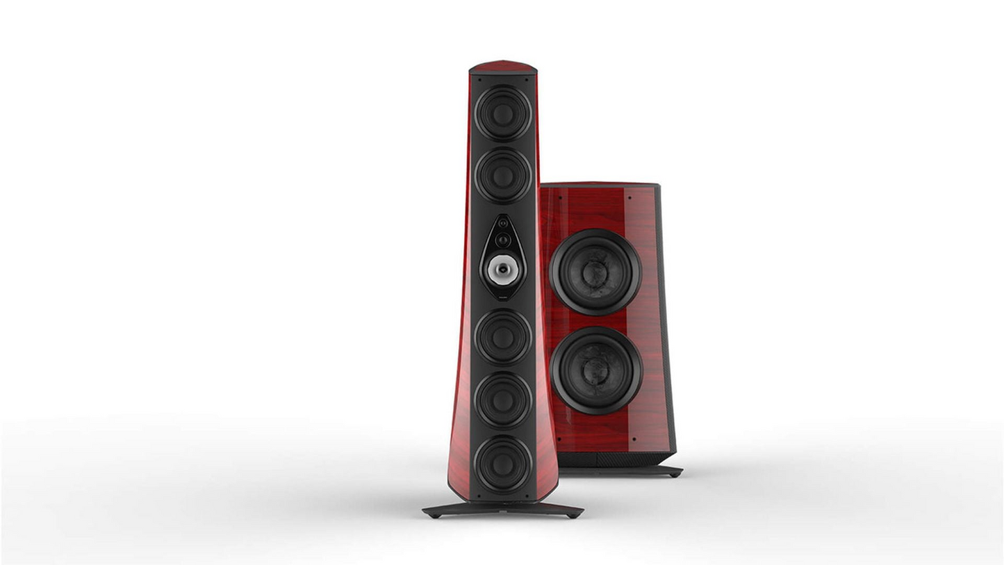 Sonus Faber Suprema Floorstanding Speakers (Pair) red with subwoofer