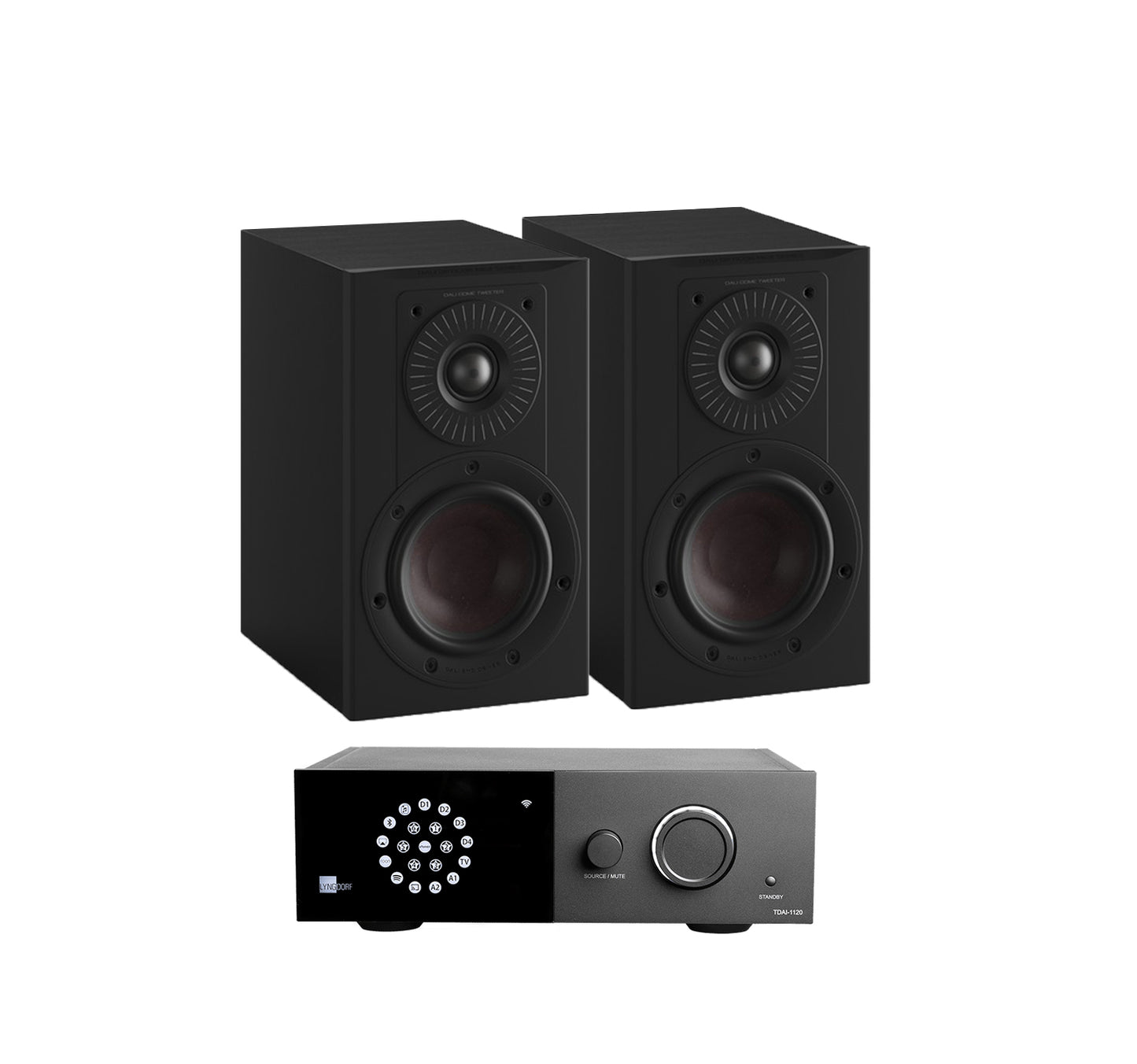 Lyngdorf 1120 + DALI Opticon 1 MK2 inc Cable-front-black