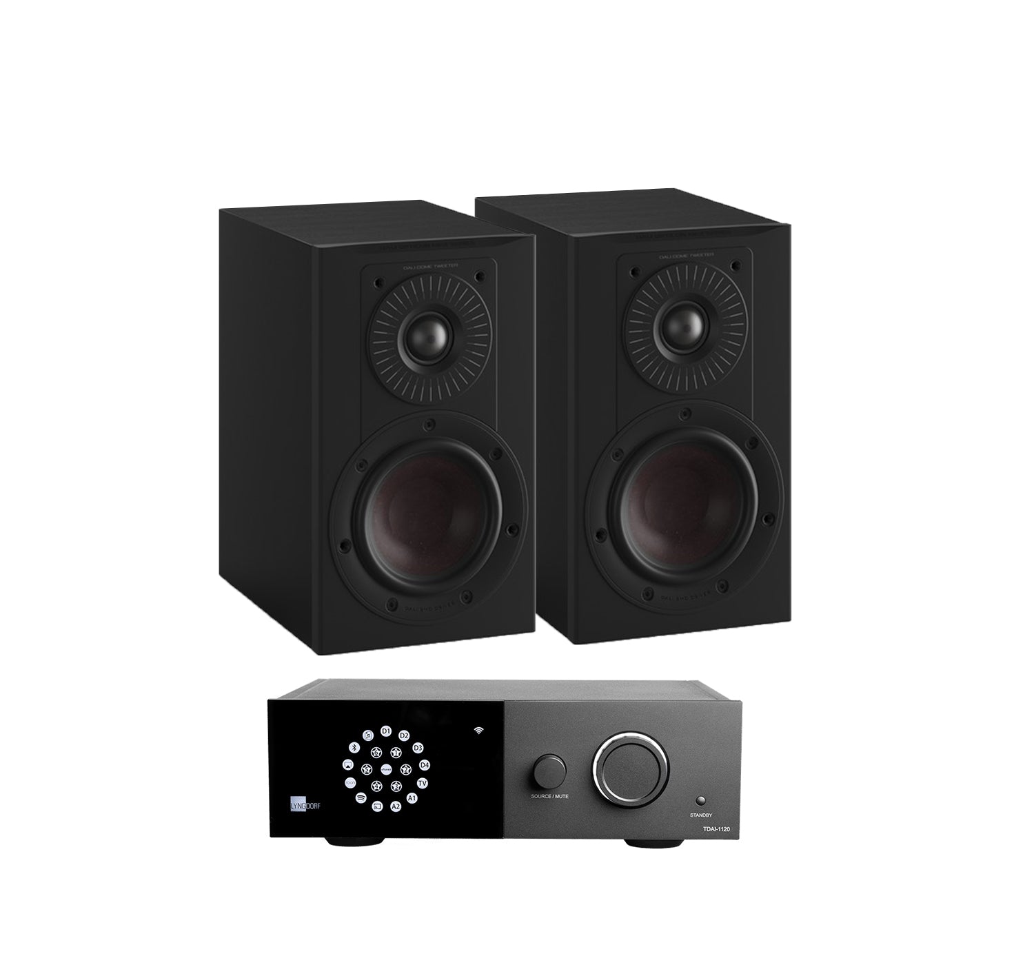 Lyngdorf 1120 + DALI Opticon 1 MK2 inc Cable-front-black