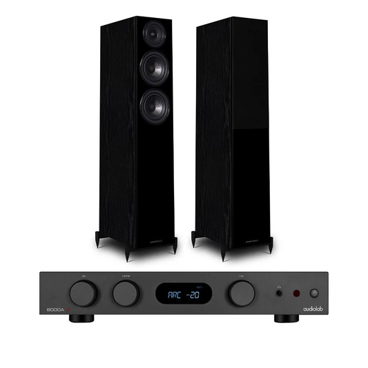 Audiolab 6000A MKII Integrated Amplifier with Wharfedale Diamond 12.3 Floorstanding Speakers - black-front