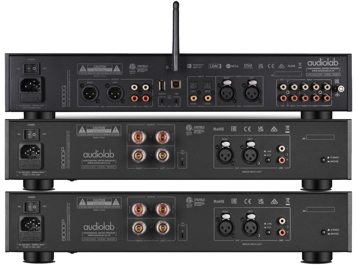 Audiolab 9000Q Pre + 2x 9000P Power Amp rear