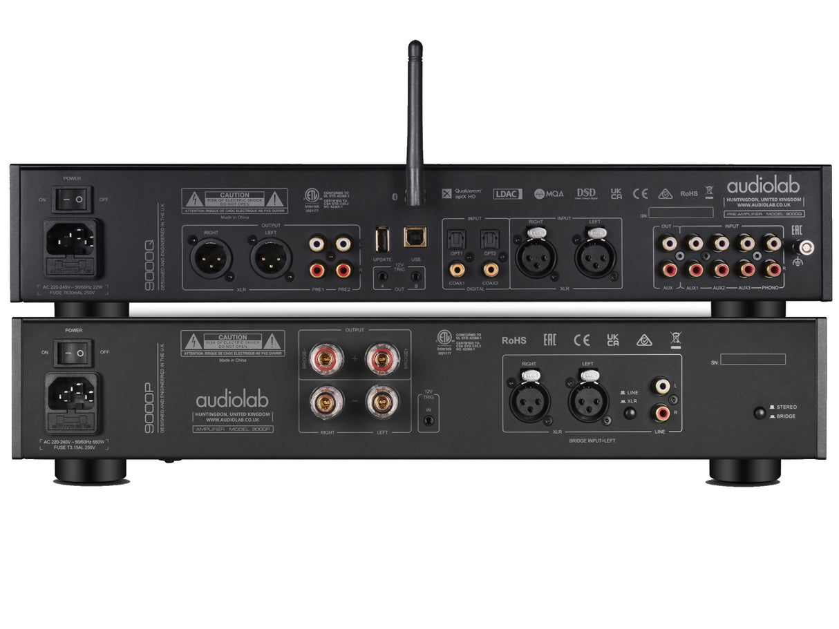 Audiolab 9000Q Pre + 9000P Power Amp rear