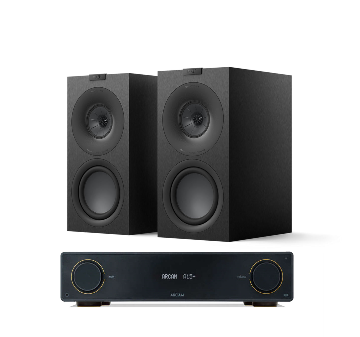 Arcam A15+ + KEF Q Concerto Meta inc Cable-front-black