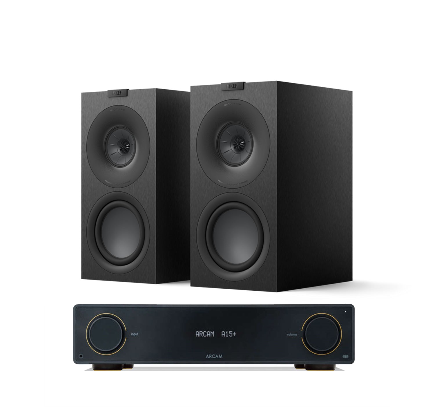 Arcam A15+ + KEF Q Concerto Meta inc Cable-front-black