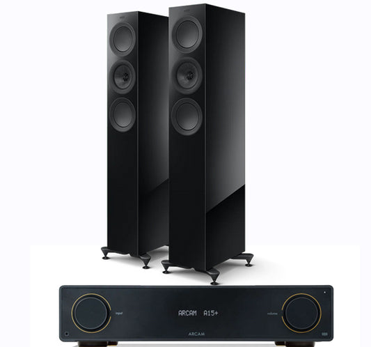Arcam A15+ + KEF R5 Meta inc Cable-front-black