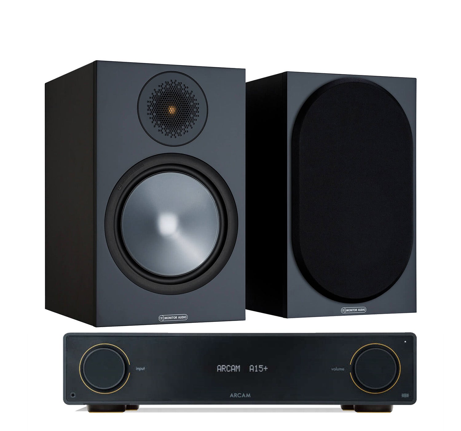 Arcam A15+ + Monitor Audio Bronze 100 6G inc Cable-front-black