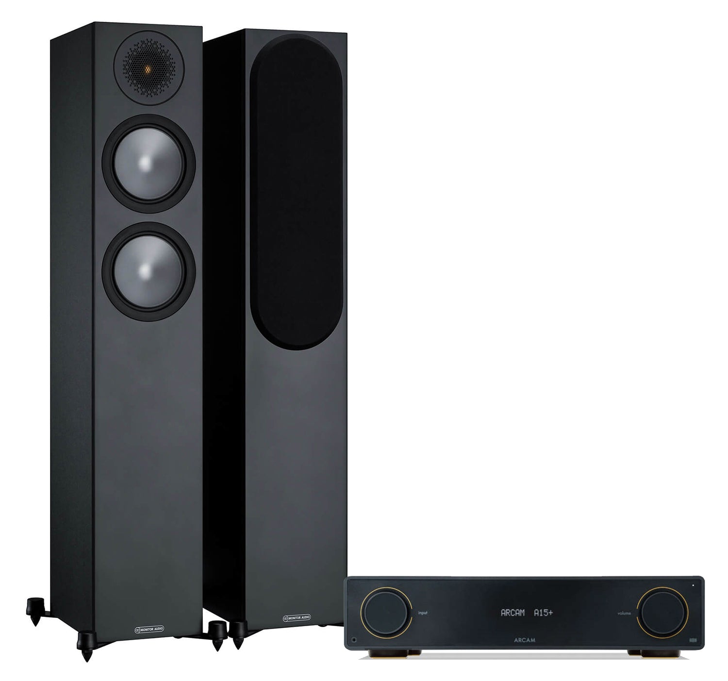 Arcam A15+ + Monitor Audio Bronze 200 6G inc Cable-black-front