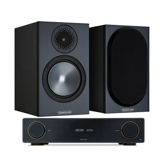 Arcam A15+ + Monitor Audio Bronze 50 6G inc Cable-black-front