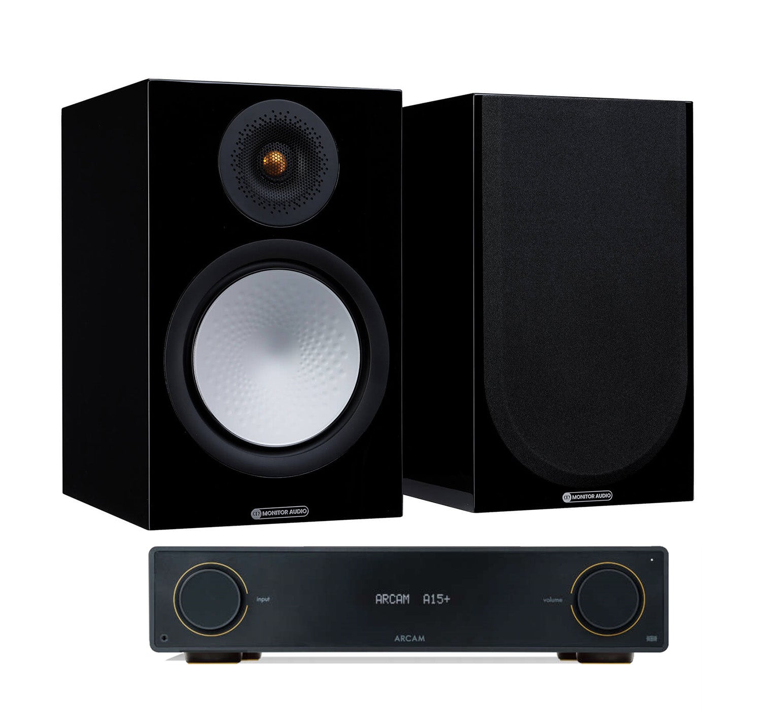 Arcam A15+ + Monitor Audio Silver 100 7G inc Cable-front-black