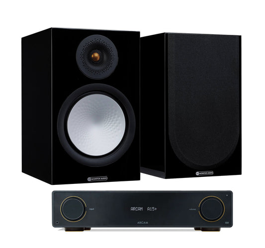 Arcam A15+ + Monitor Audio Silver 100 7G inc Cable-front-black