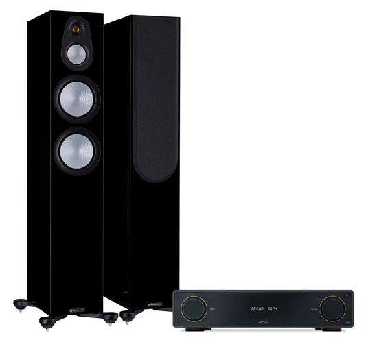Arcam A15+ + Monitor Audio Silver 300 7G inc Cable-front-black