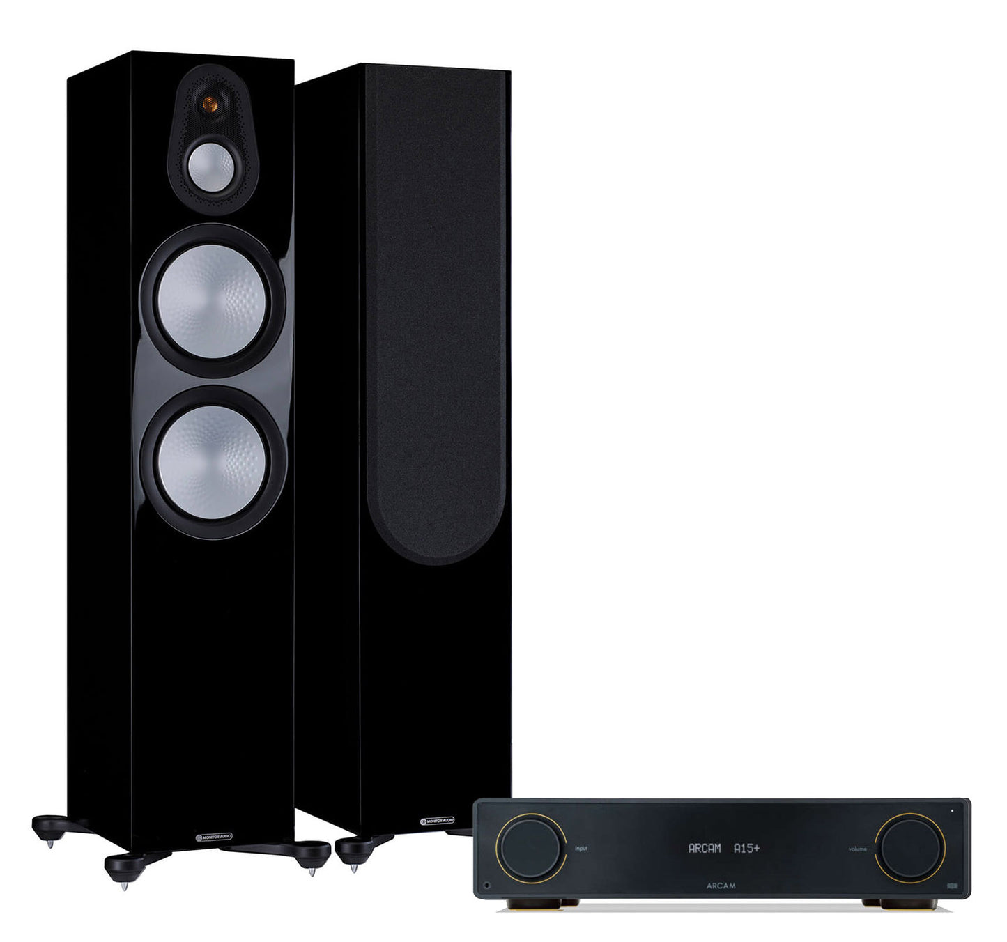 Arcam A15+ + Monitor Audio Silver 500 7G inc Cable-front-black