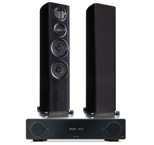 Arcam A15+ + Wharfedale Evo 4.3 inc Cable-front-black