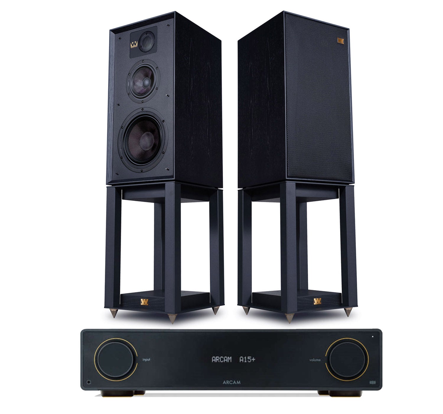 Arcam A15+ + Wharfedale Linton And Stands inc Cable-black-front