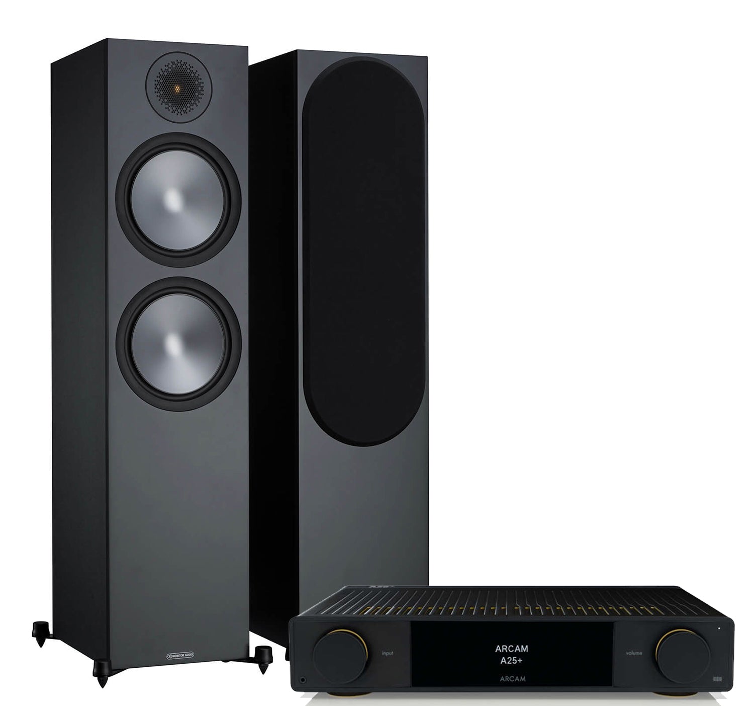 Arcam A25+ + Monitor Audio Bronze 500 6G inc Cable-front-black