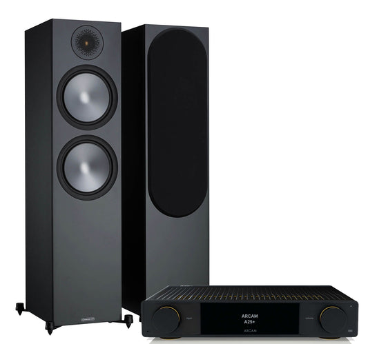 Arcam A25+ + Monitor Audio Bronze 500 6G inc Cable-front-black
