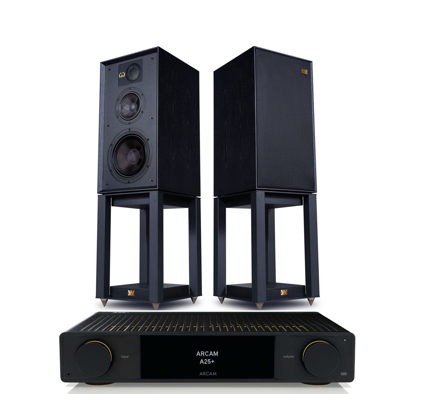 Arcam A25+ + Wharfedale Linton And Stands inc Cable-front-black
