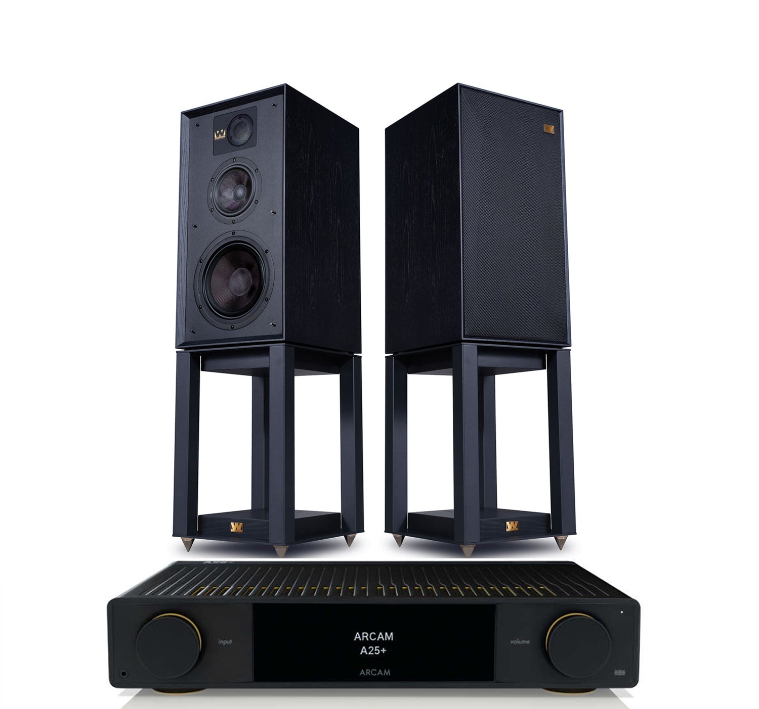 Arcam A25+ + Wharfedale Linton And Stands inc Cable-front-black