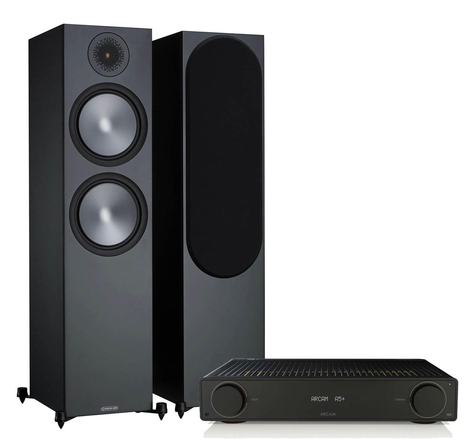 Arcam A5+ + Monitor Audio Bronze 500 6G inc Cable-front-black