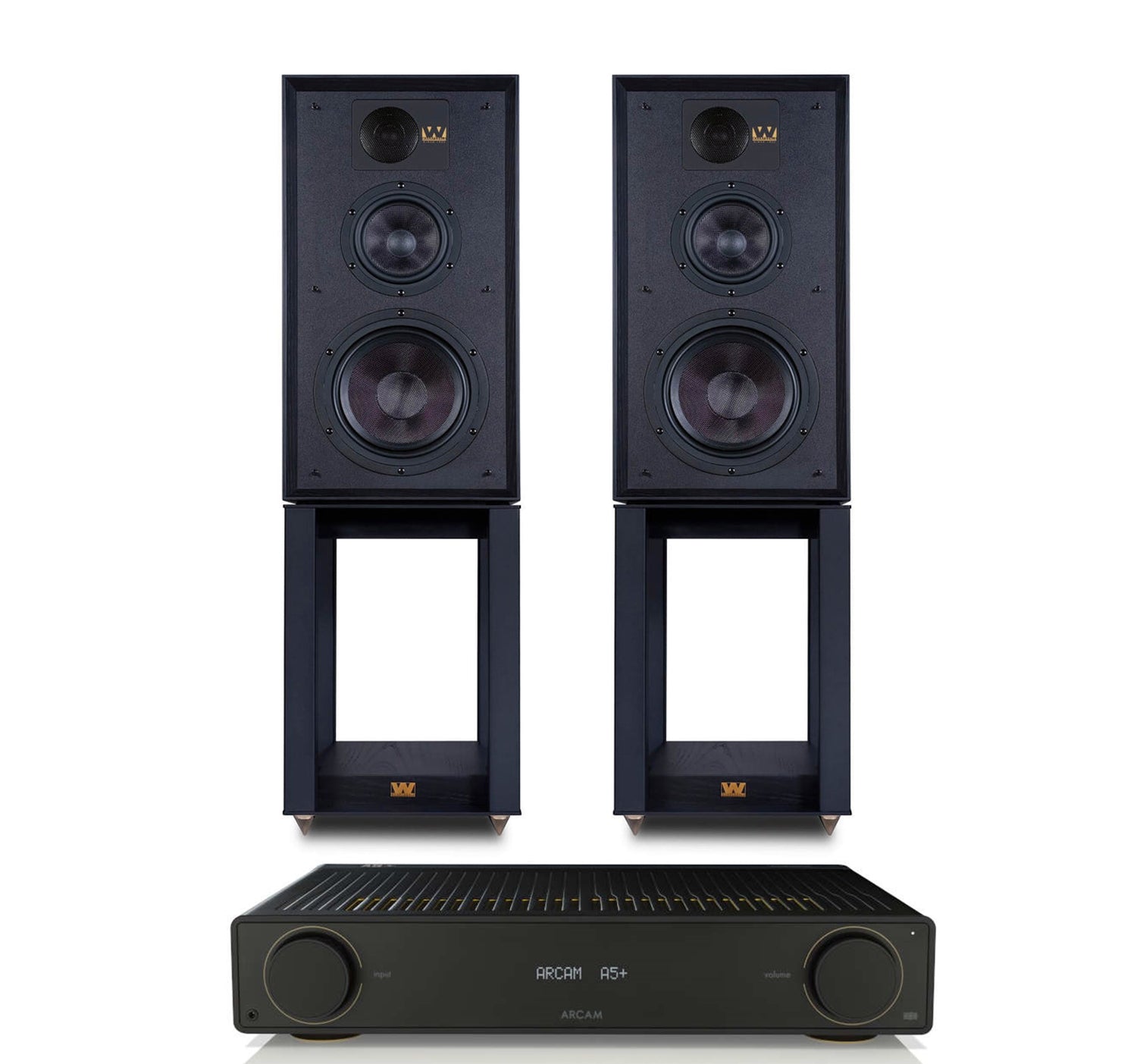 Arcam A5+ + Wharfedale Linton And Stands inc Cable-front-black
