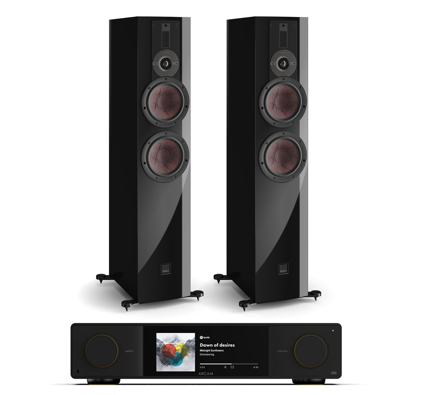 Arcam SA35 + DALI Rubikore 6 inc Cable-front-black