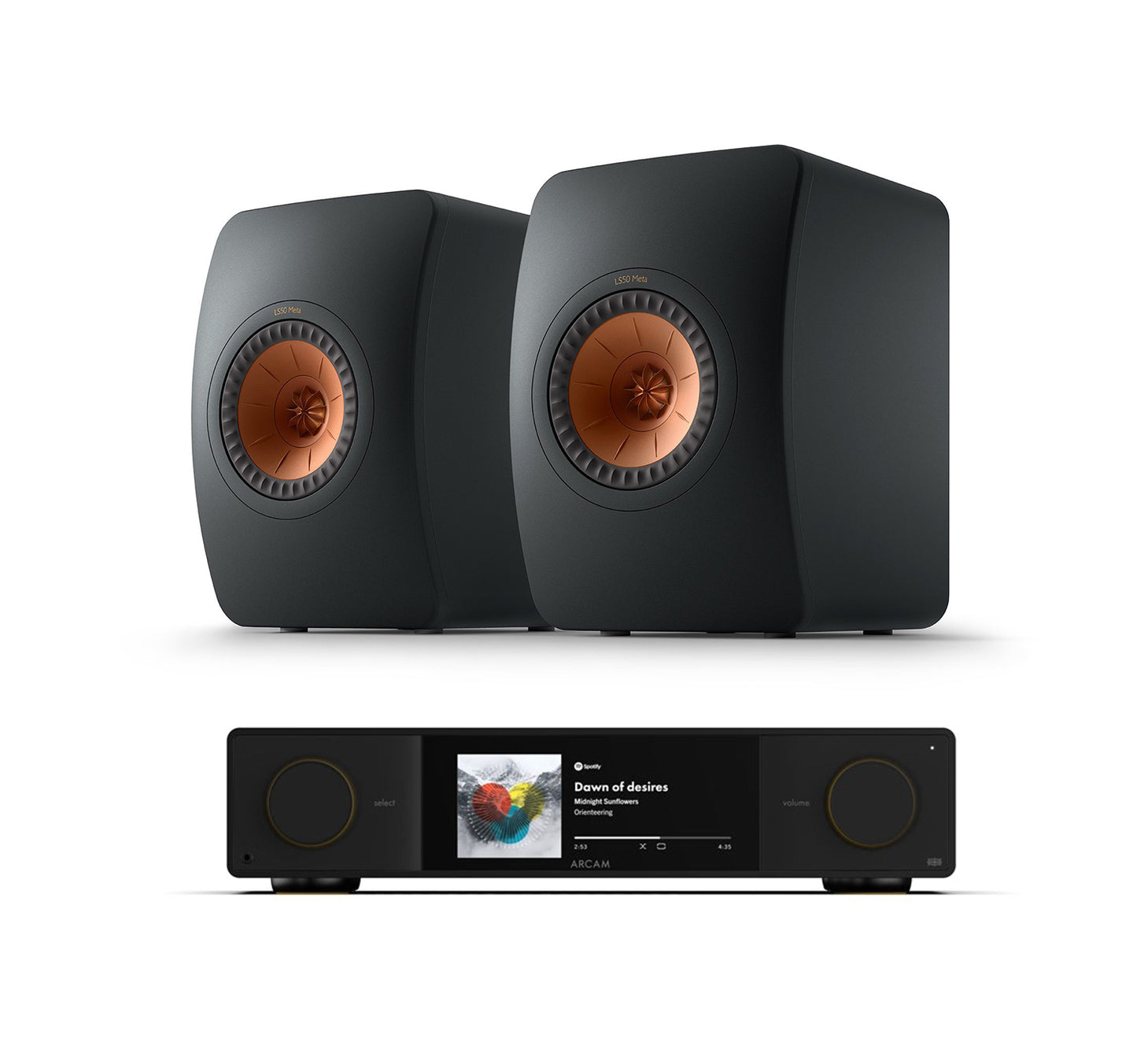 Arcam SA35 + KEF LS50 Meta inc Cable-black-front