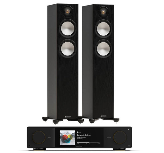 Arcam SA35 + Monitor Audio Bronze 300 7G inc Cable-front-black