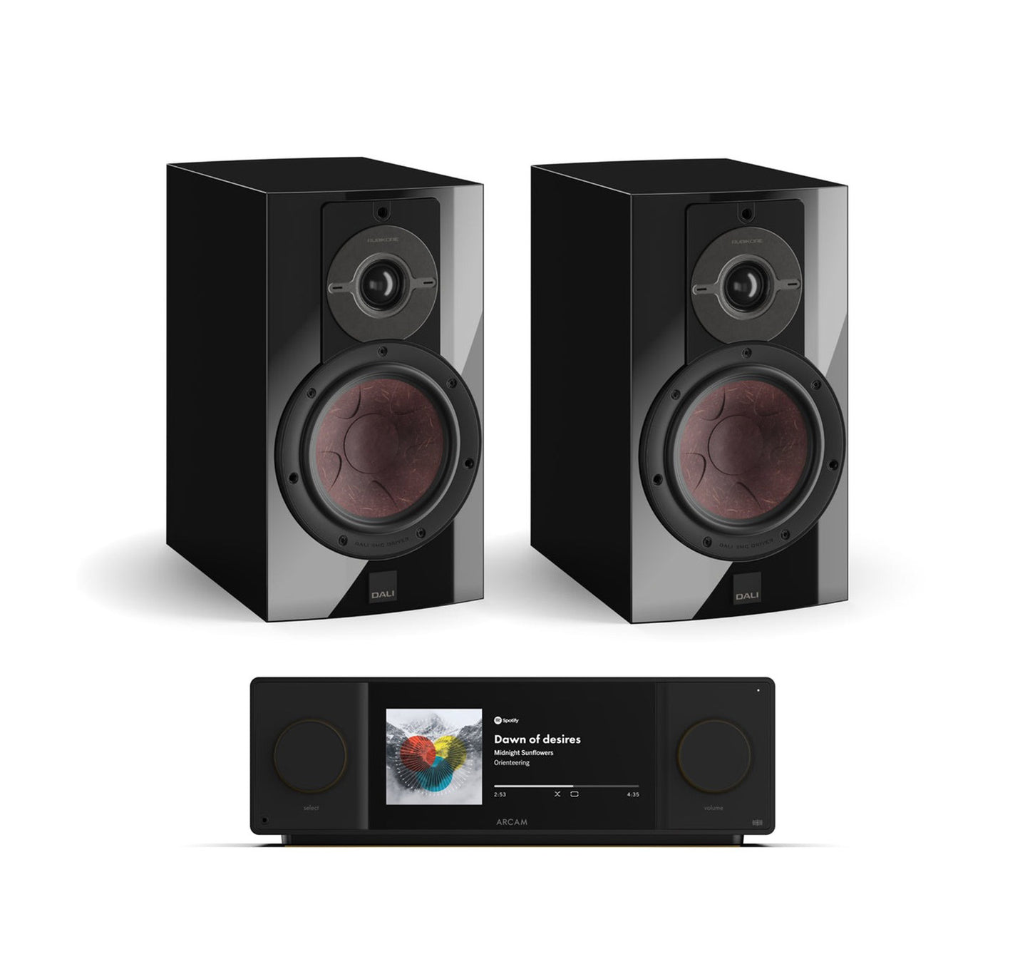 Arcam SA45 + DALI Rubikore 2 inc Cable-front-black