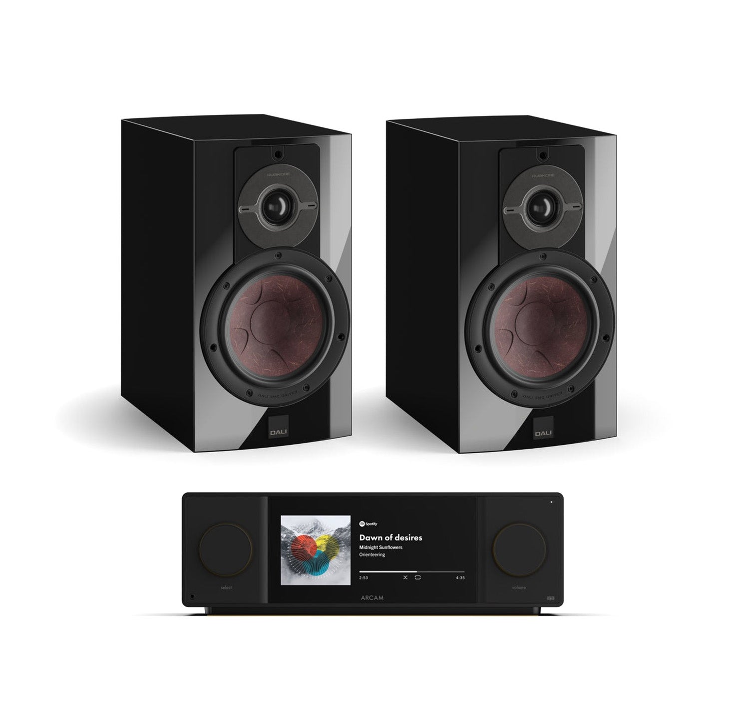 Arcam SA45 + DALI Rubikore 2 inc Cable-front-black