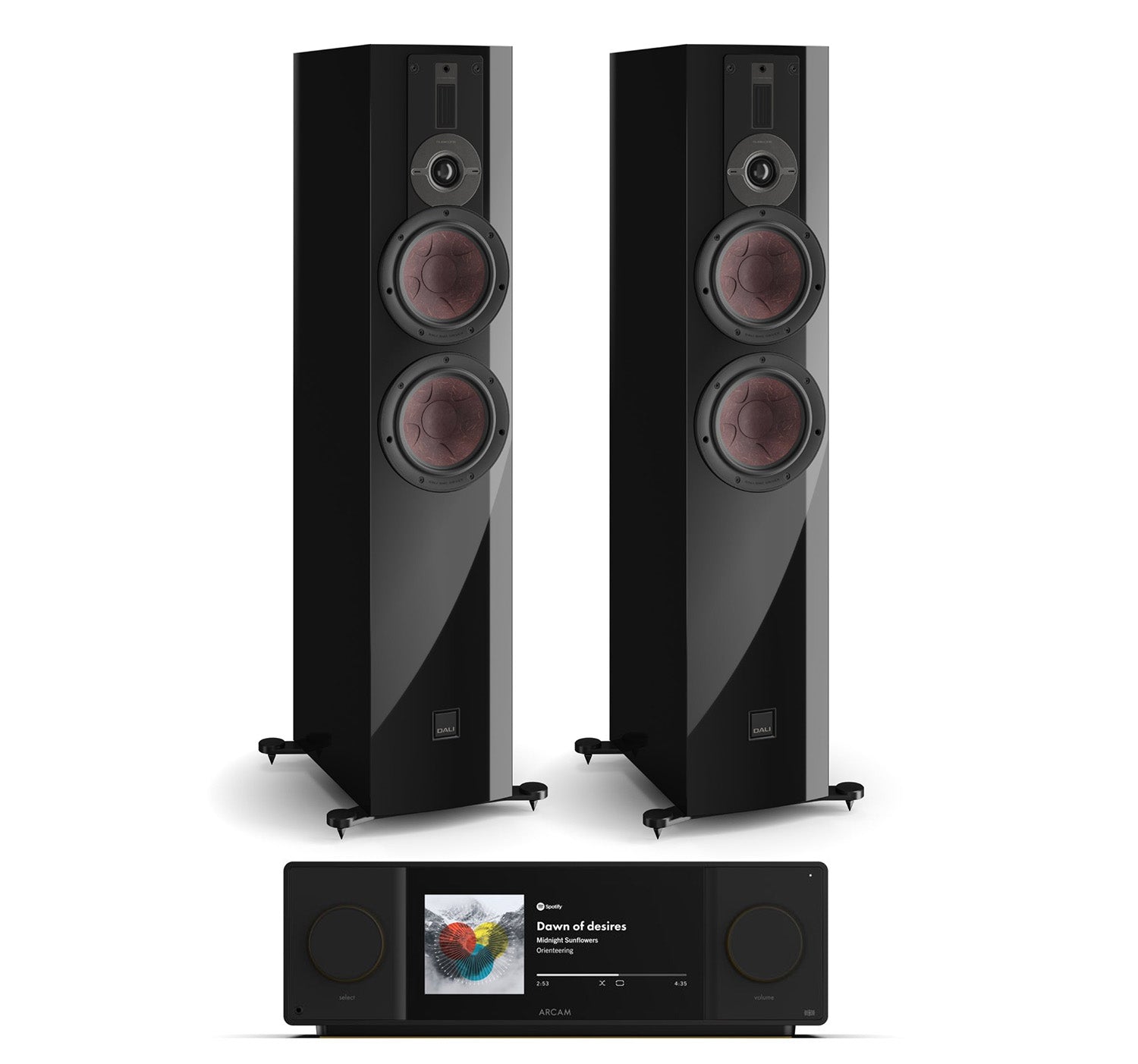 Arcam SA45 + DALI Rubikore 6 inc Cable-black-front