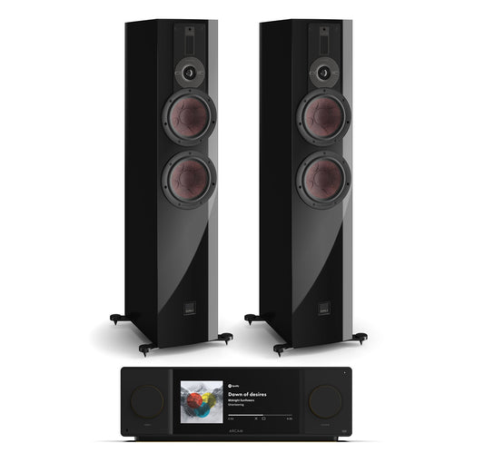 Arcam SA45 + DALI Rubikore 6 inc Cable-black-front
