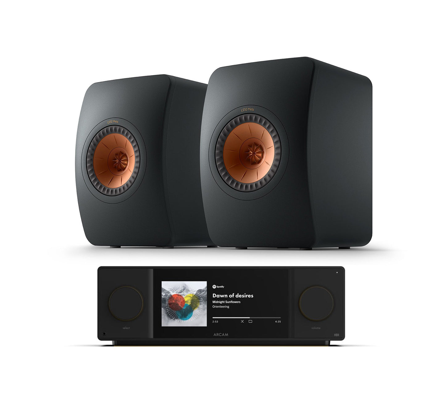 Arcam SA45 + KEF LS50 Meta inc Cable-front-black