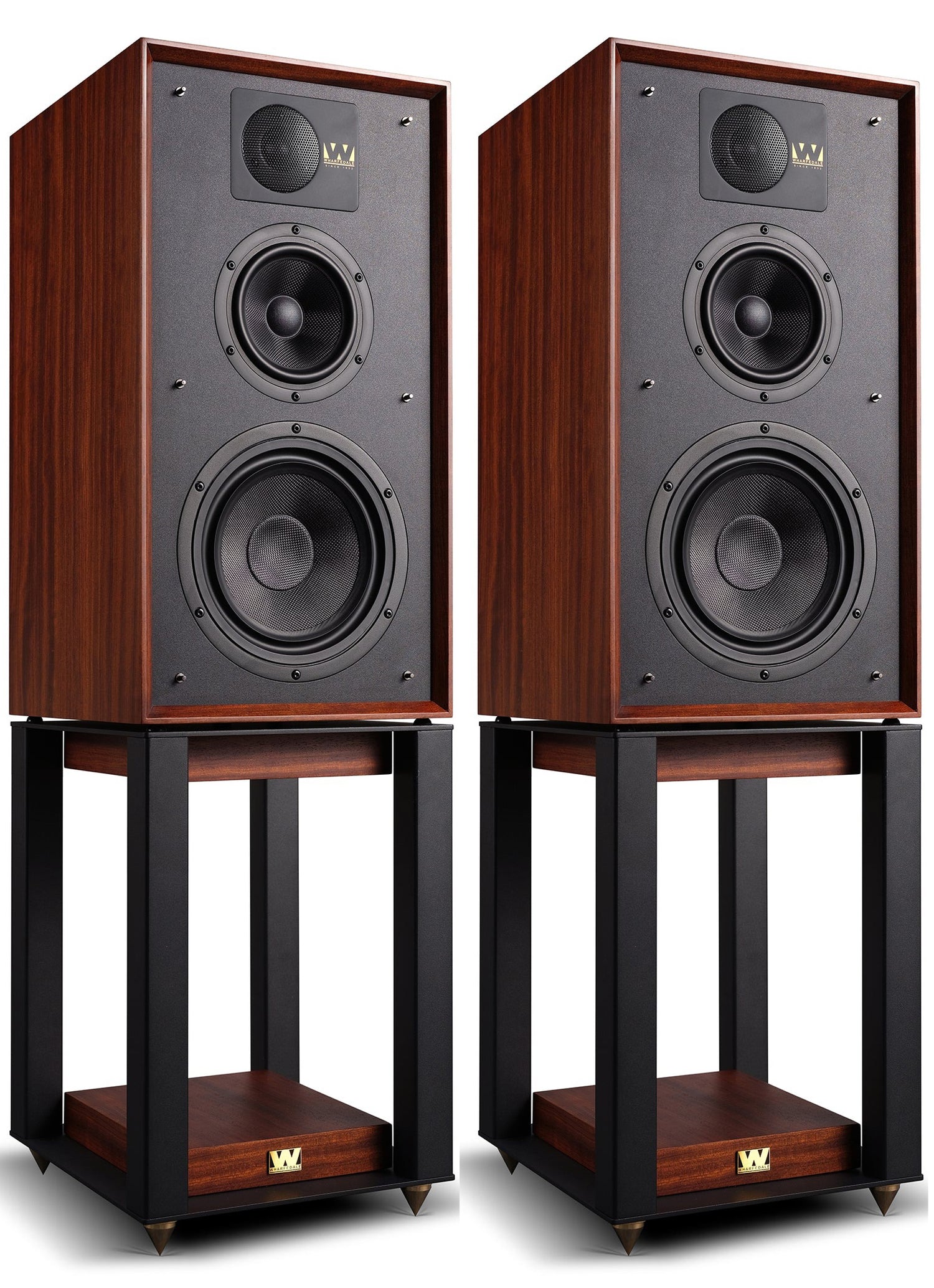 Wharfedale Linton Bookshelf Speakers (Pair) mahogany with stands