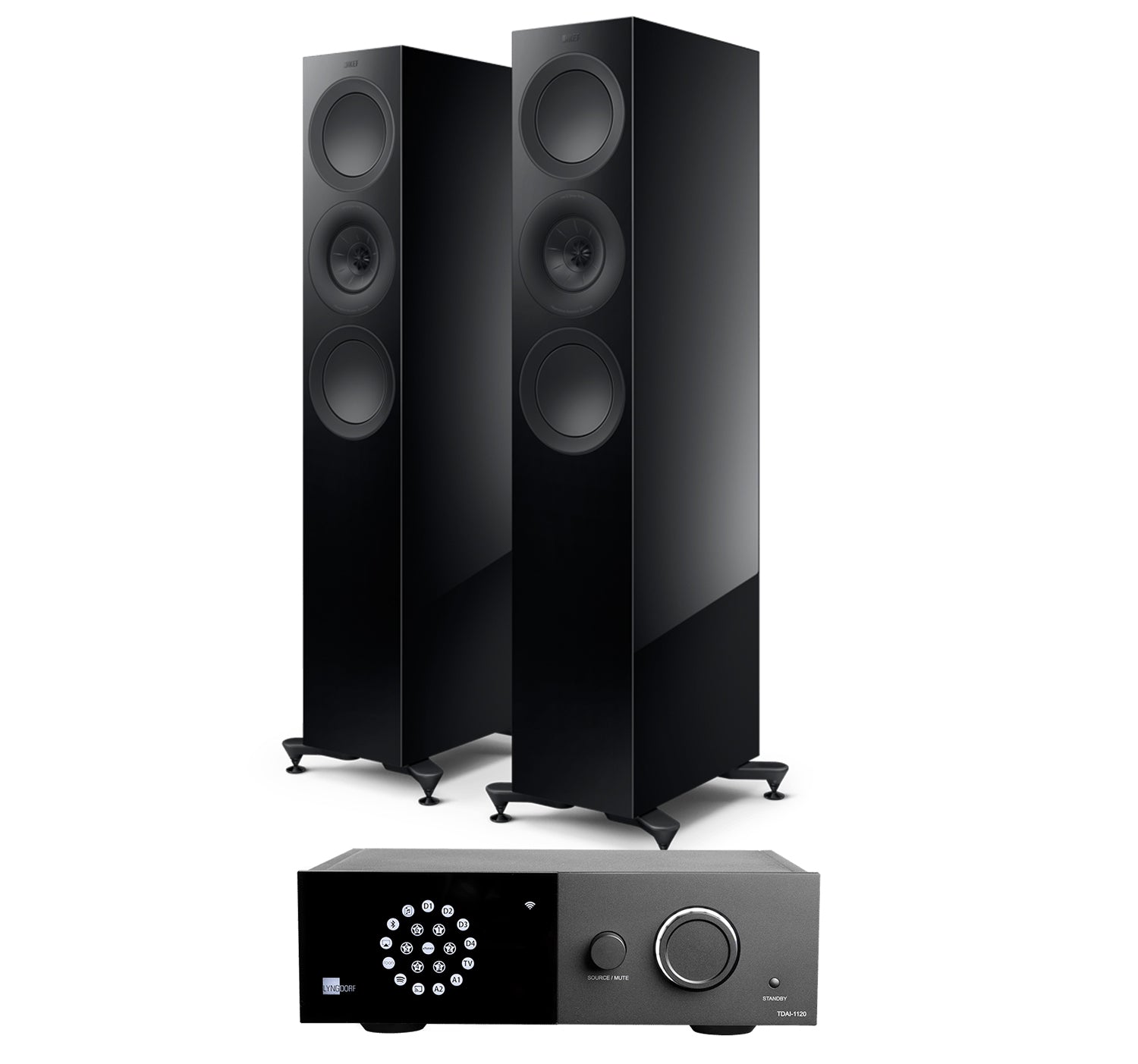 Lyngdorf 1120 + KEF R7 Meta inc Cable-black-front