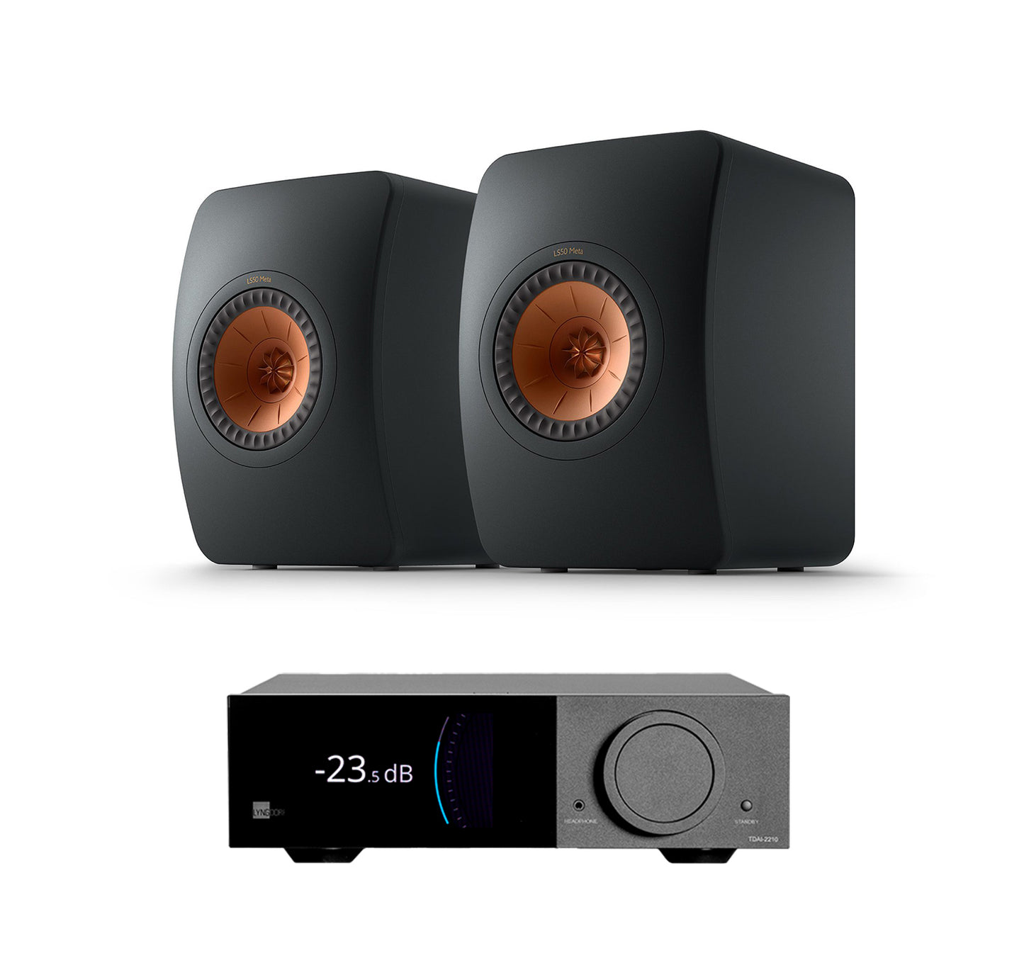 Lyngdorf 2210 + KEF LS50 Meta inc Cable-front-black