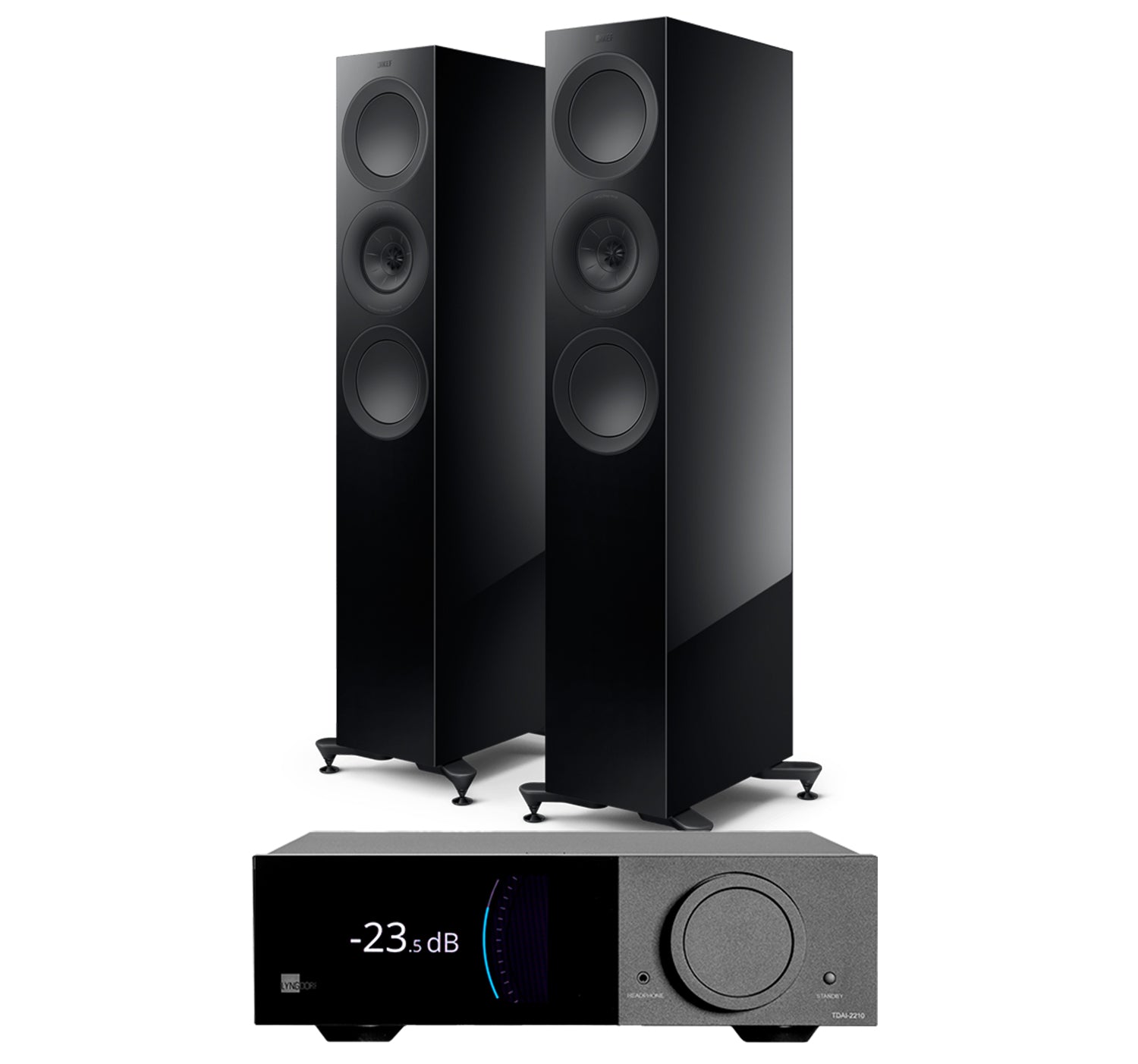 Lyngdorf 2210 + KEF R7 Meta inc Cable-front-black