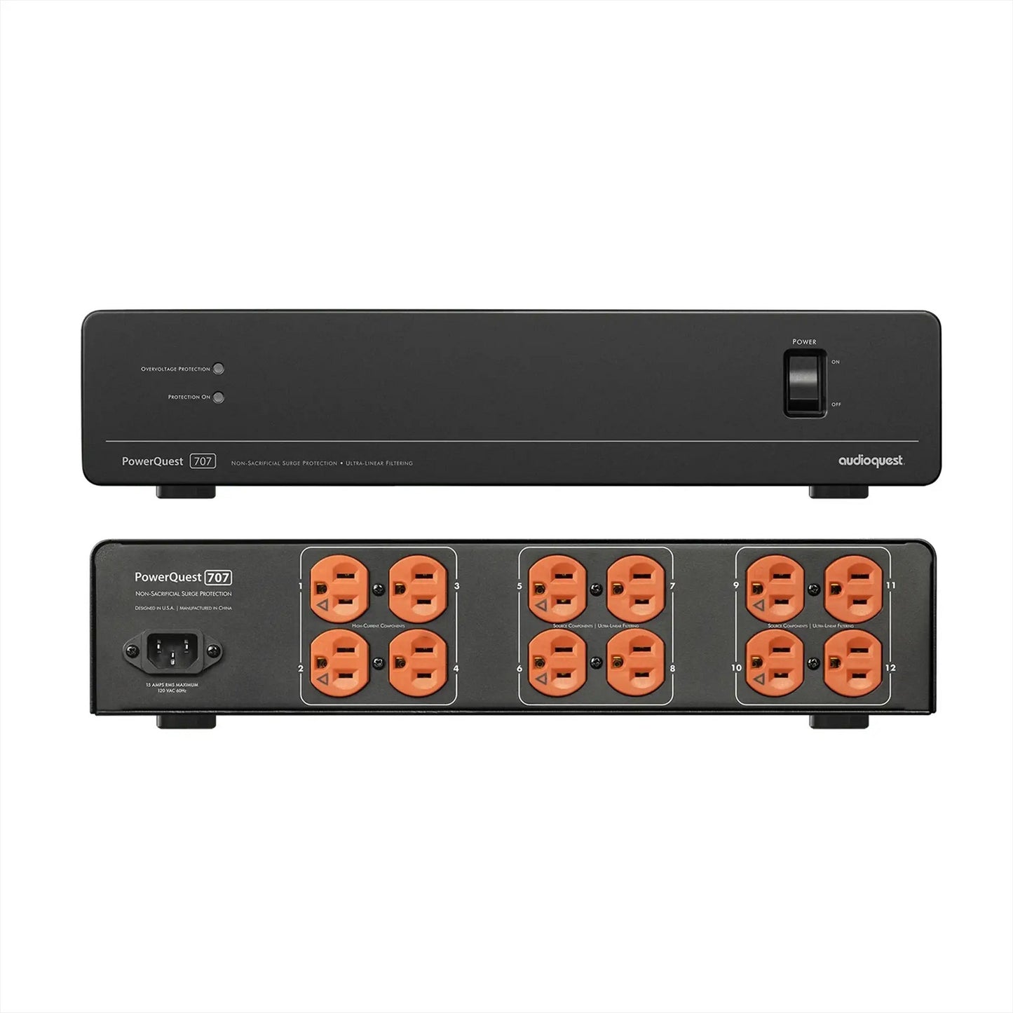Audioquest Powerquest 707 Schuko - 12-Outlet Power Conditioner-black front-rear