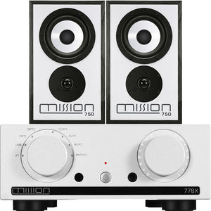 Mission 778X Integrated Amp & 750 Speakers Package - White Black