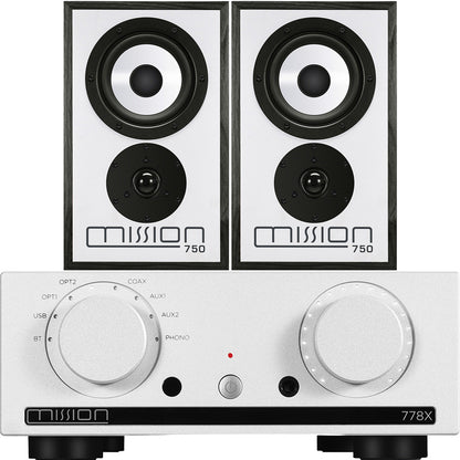 Mission 778X Integrated Amp & 750 Speakers Package - White Black